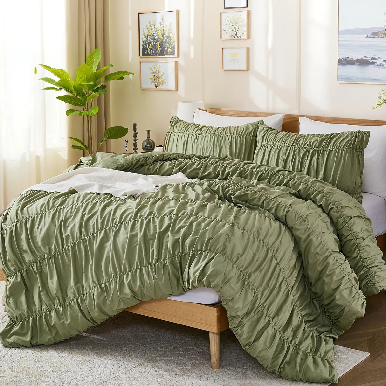 green rope embroidered comforter set queen