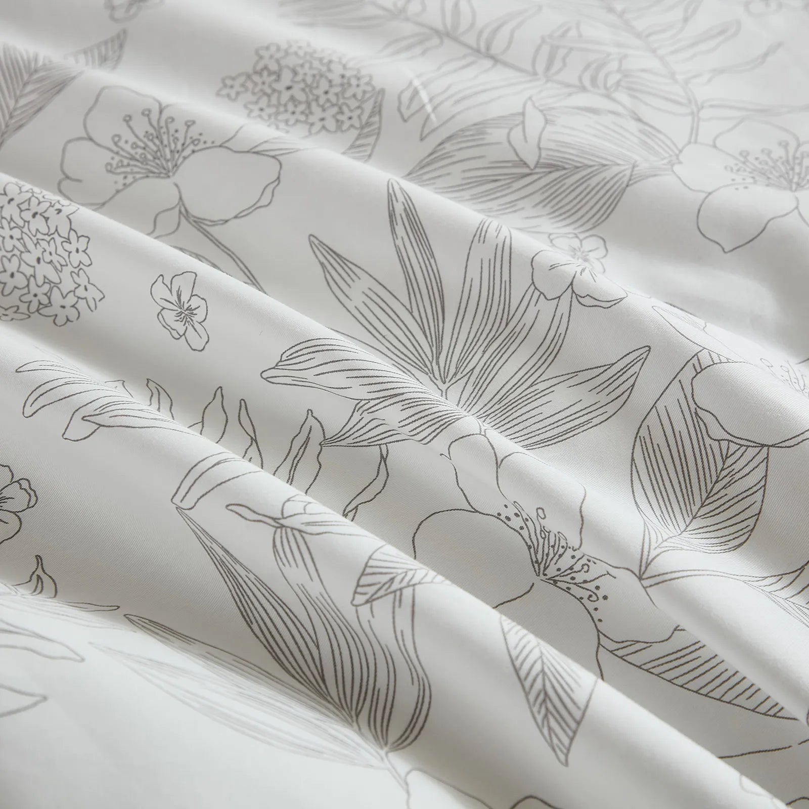 Grey botanical line art fabric detail