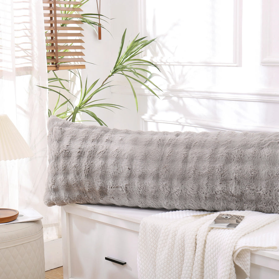 grey faux rabbit fur long pillowcase high quality plush