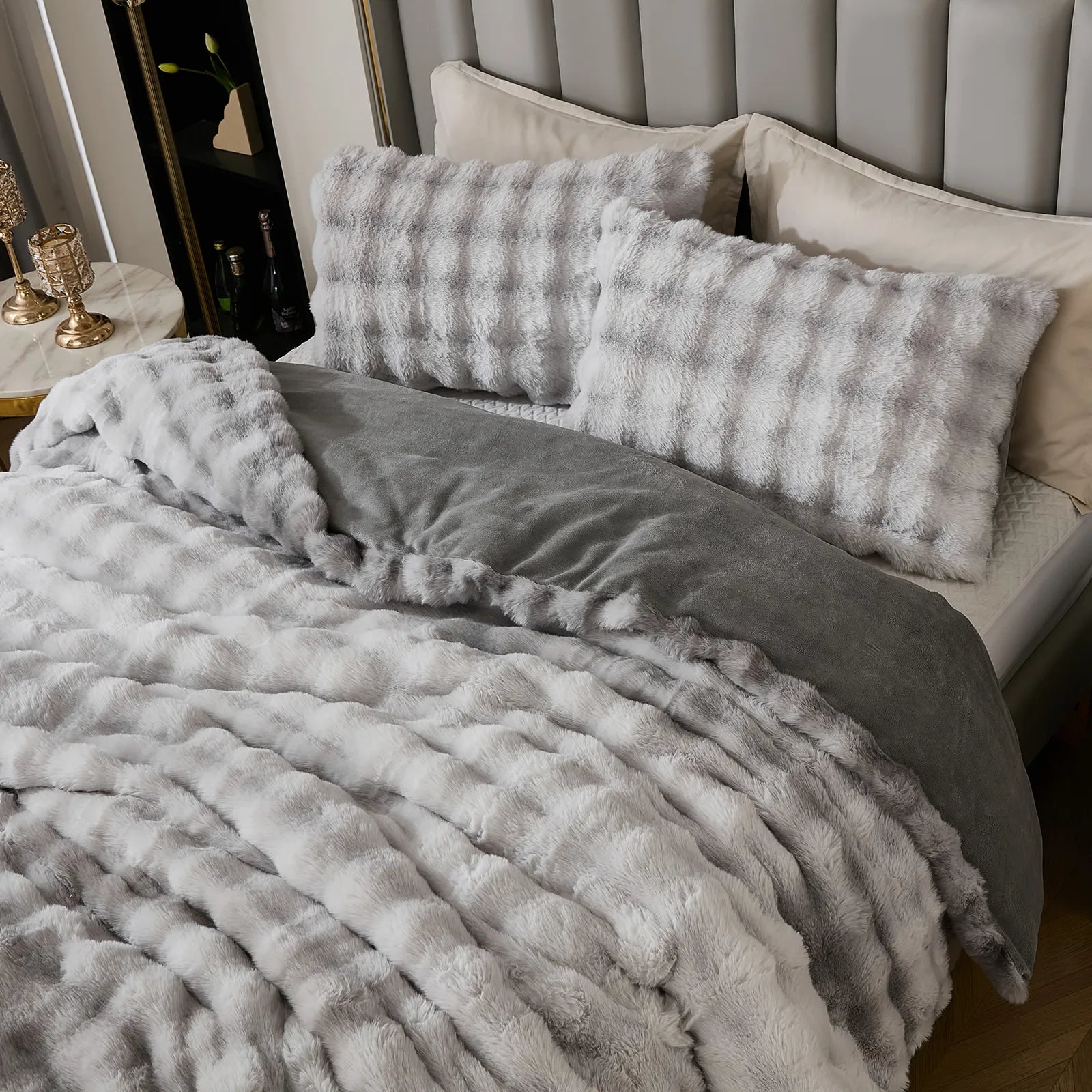 grey gradient rabbit velvet comforter set