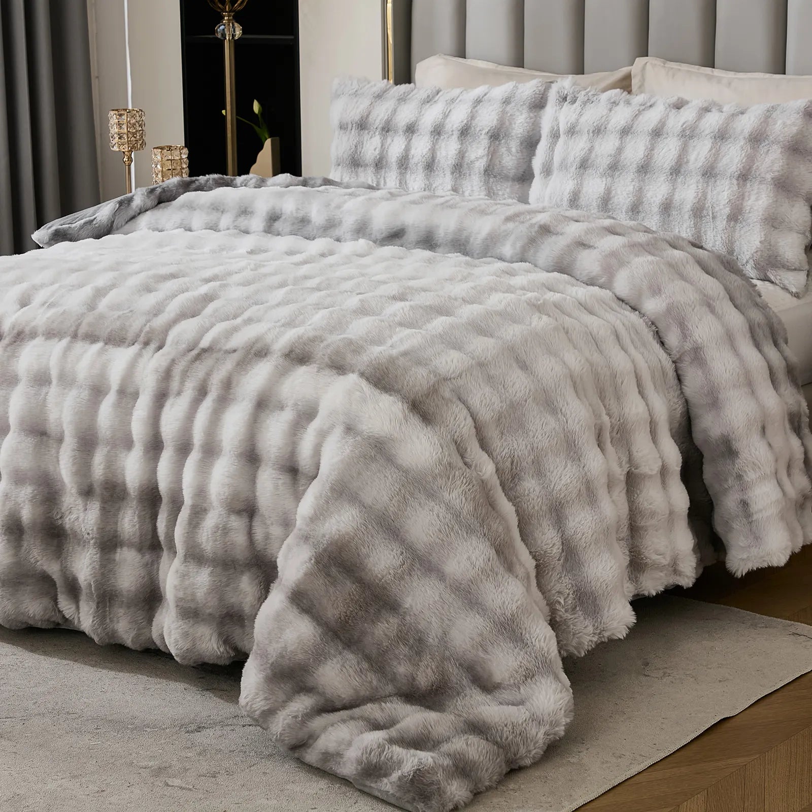 grey gradient rabbit velvet comforter sets