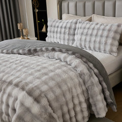 grey gradient rabbit velve bedding set