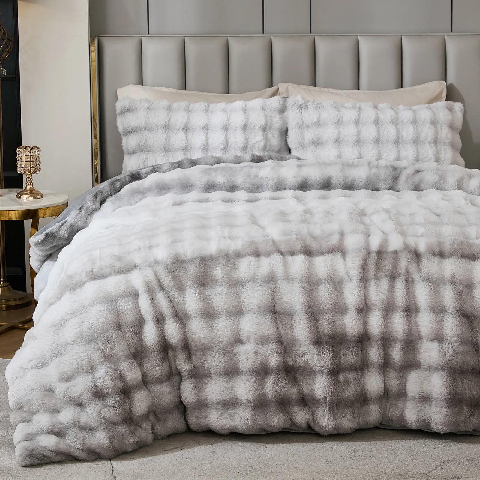 grey gradient rabbit velve bedding sets