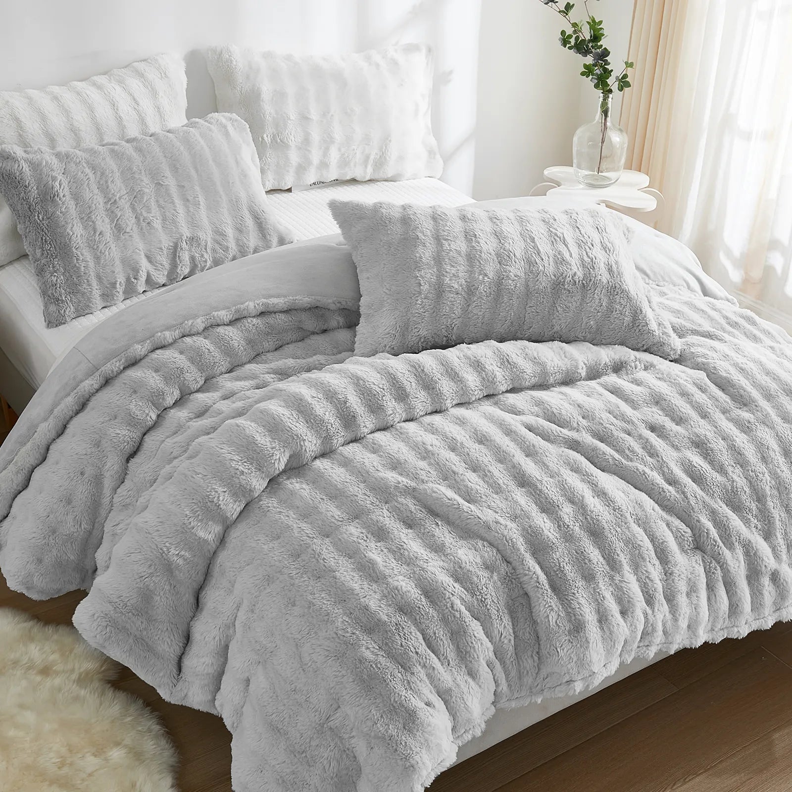 grey rabbit velve bedding set