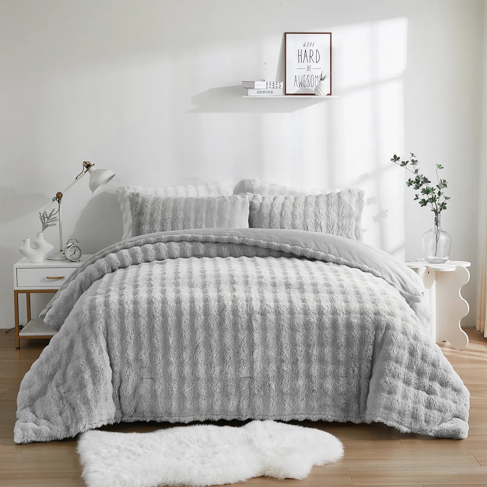 grey rabbit velvet comforter set