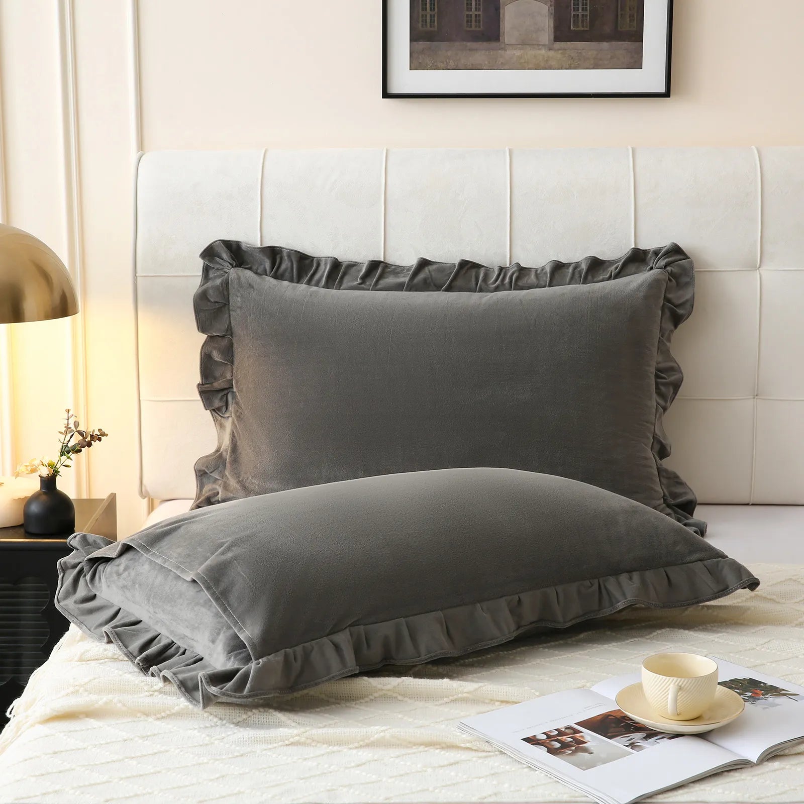 grey velvet pillowcase queen