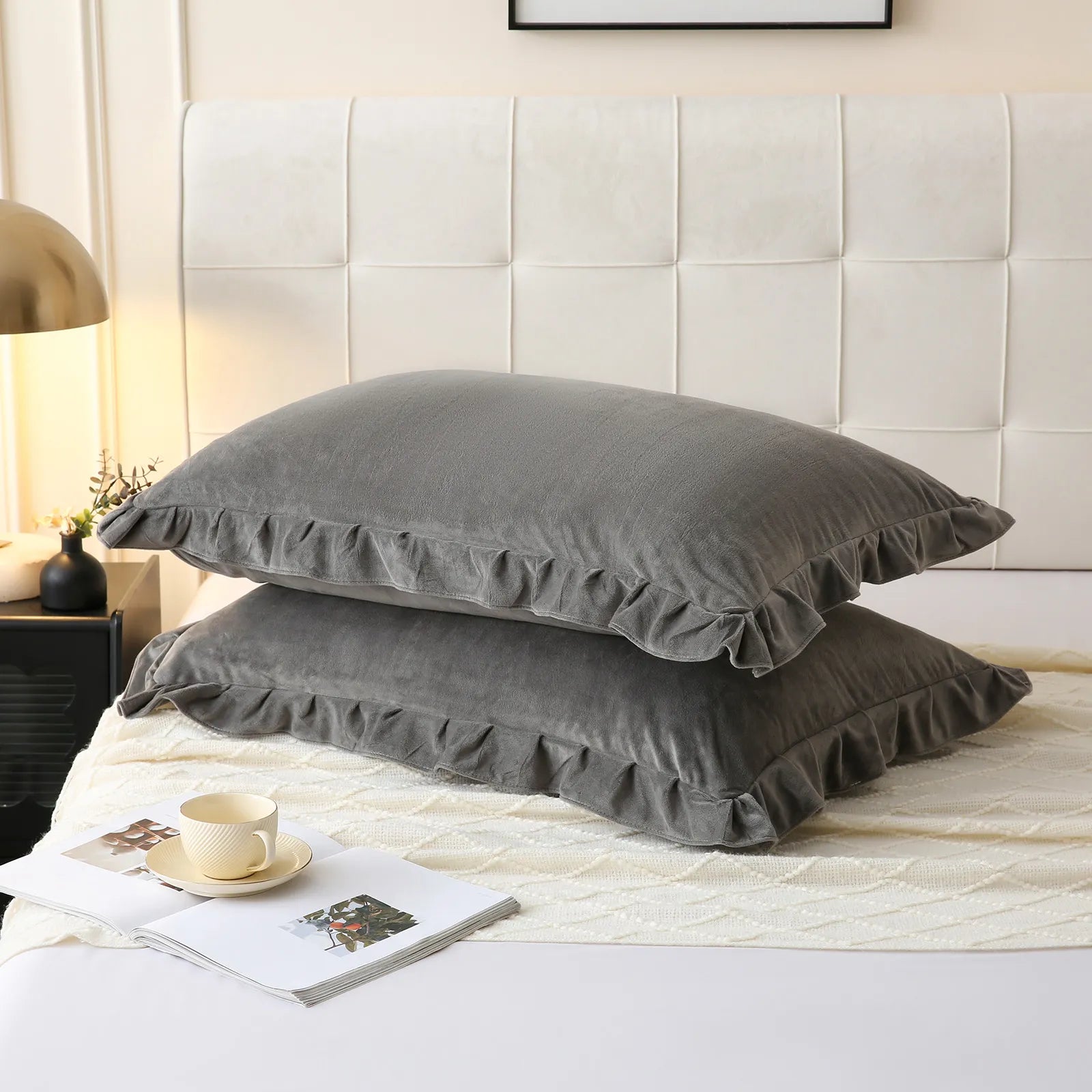 grey velvet pillowcases