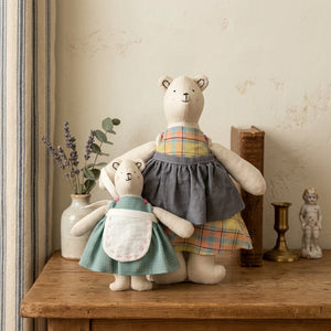 hand stitched linen teddy bear doll set