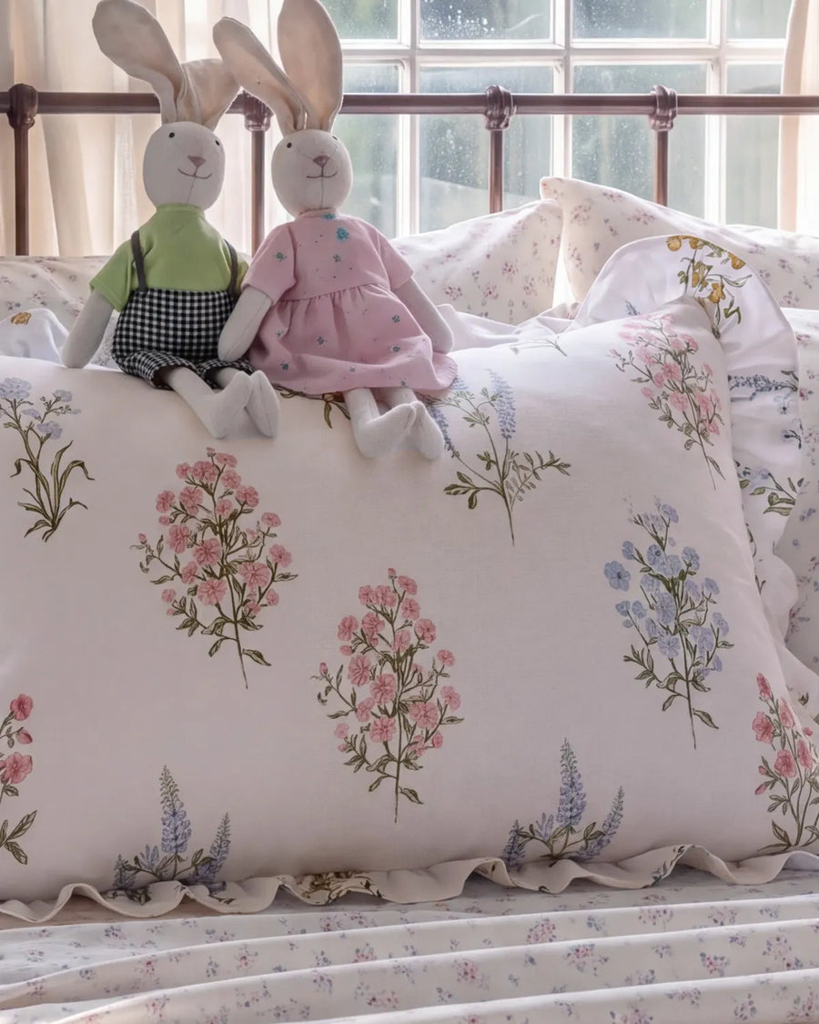 herbarium reverie ruffle pillowcases floral bunny decor