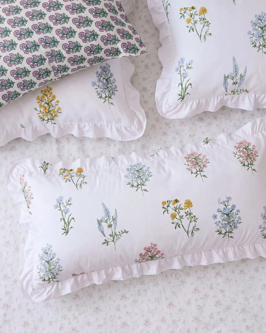 herbarium reverie ruffle pillowcases vintage floral styling