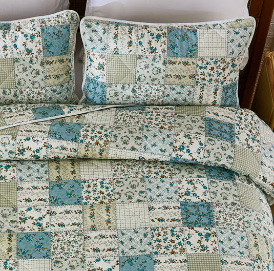 heritage patchwork quilt set floral blue bedding main