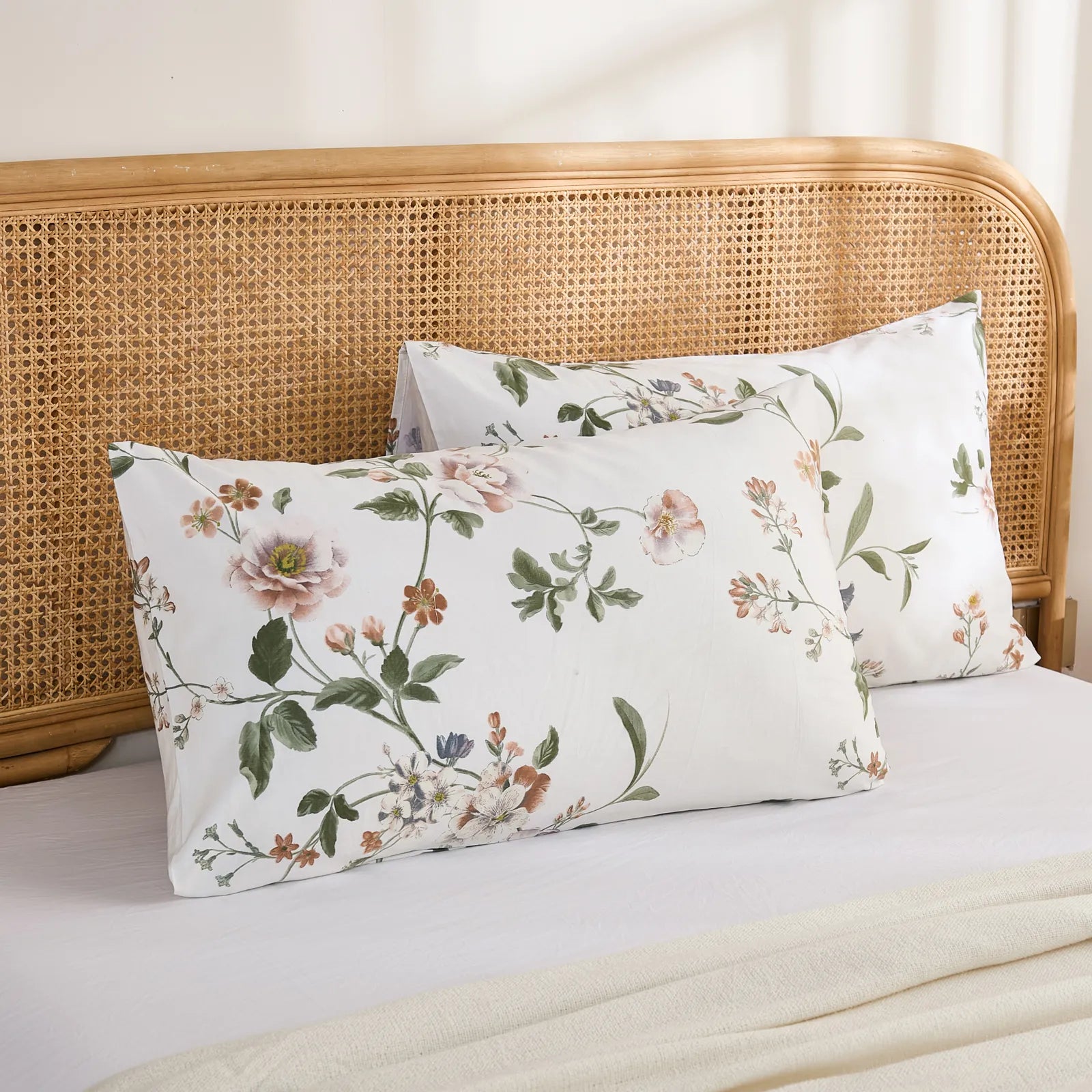 Timeless Garden Cotton Pillowcase angled view vintage floral style