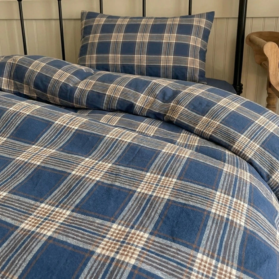 indigo earth tartan duvet cover set blue plaid bedding main