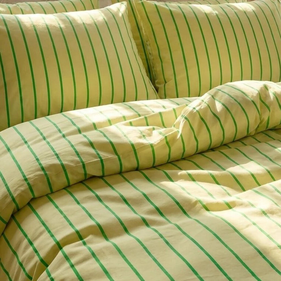 jersylinen sanctuary stripe duvet cover lemon lime green pinstripe