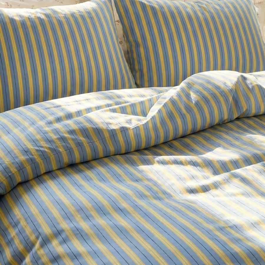 jersylinen sanctuary stripe duvet cover ocean blue yellow pinstripe