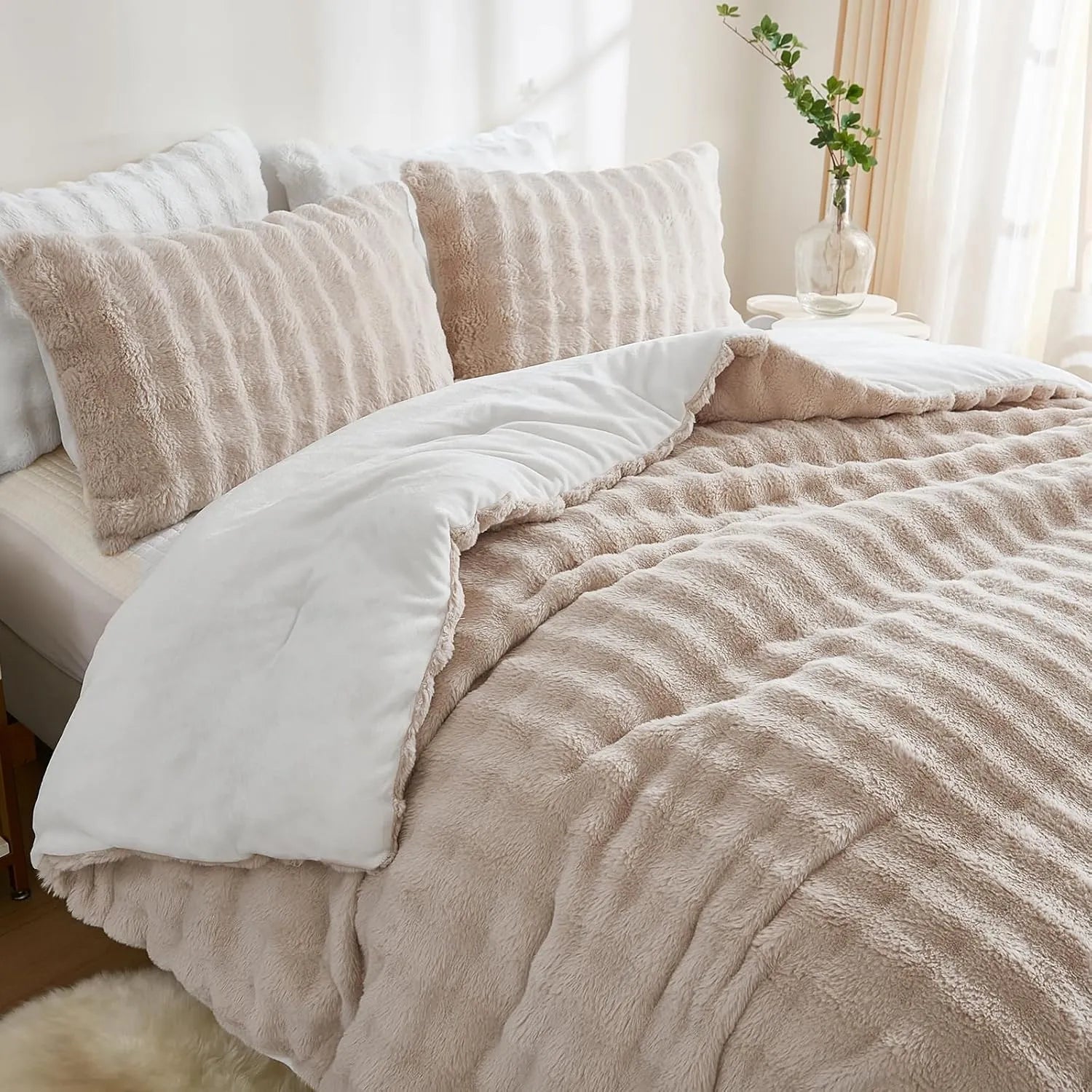 khaki rabbit velve bedding sets