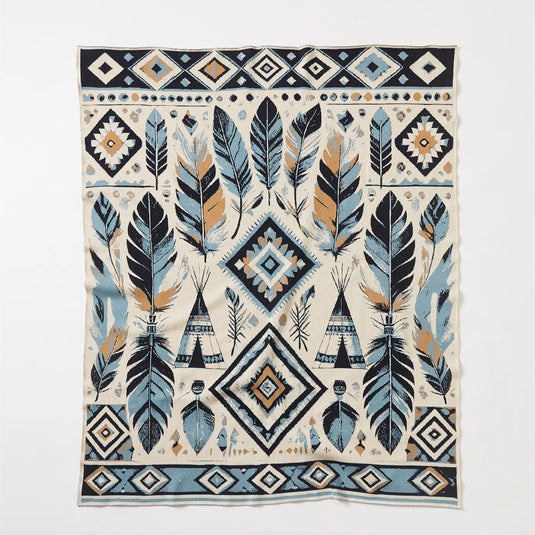 Full view of the boho fleece blanket with a leaf pattern