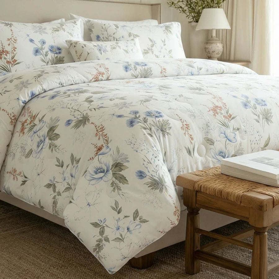 luxury blue wildflower bedspread modern farmhouse interior