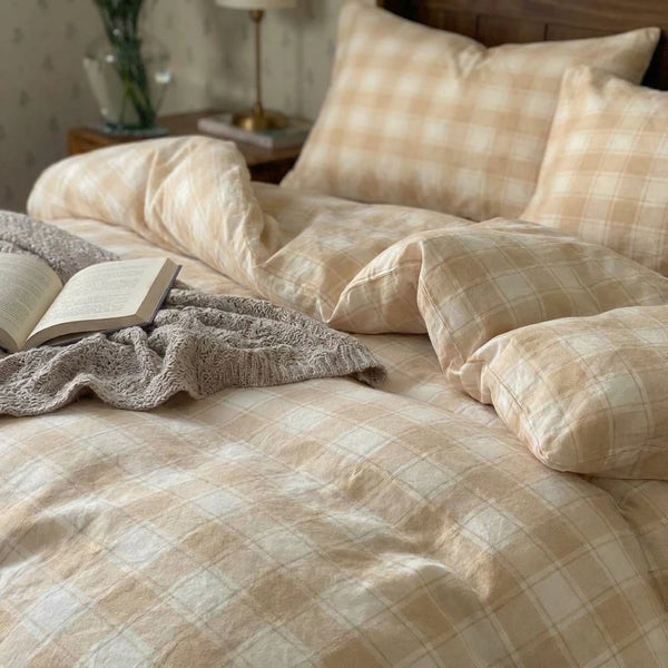 matching gingham check pillow shams toasted almond bedding detail