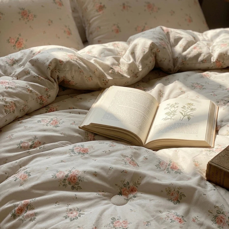 matching rose floral pillow shams vintage comforter set detail