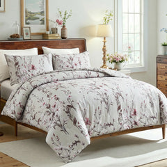Lifestyle shot of mauve floral bedding