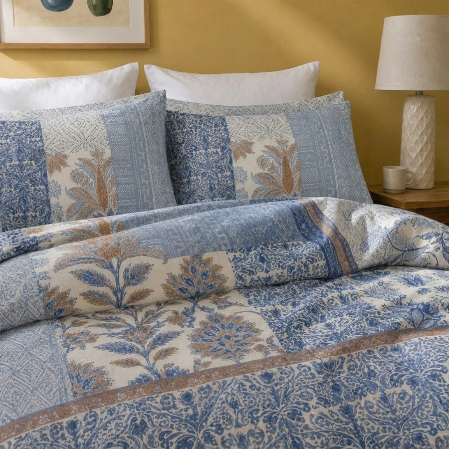 mediterranean patchwork duvet cover set blue floral pattern detail