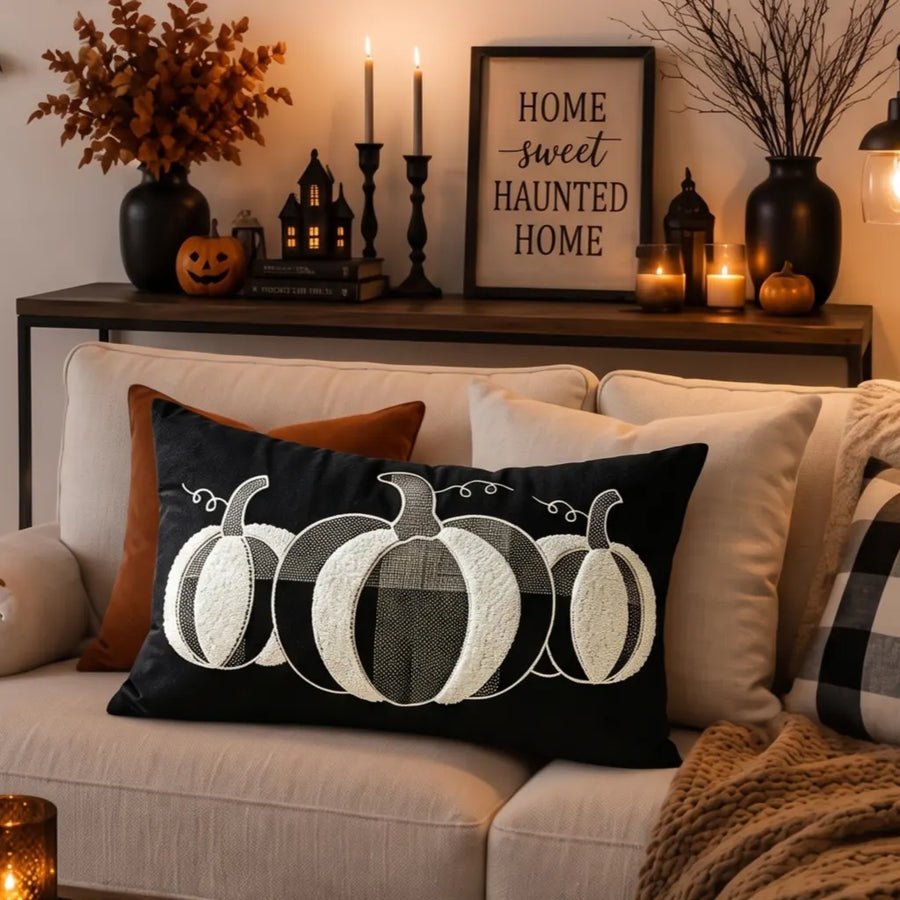midnight halloween pillow cover pumpkin black beige sofa decor