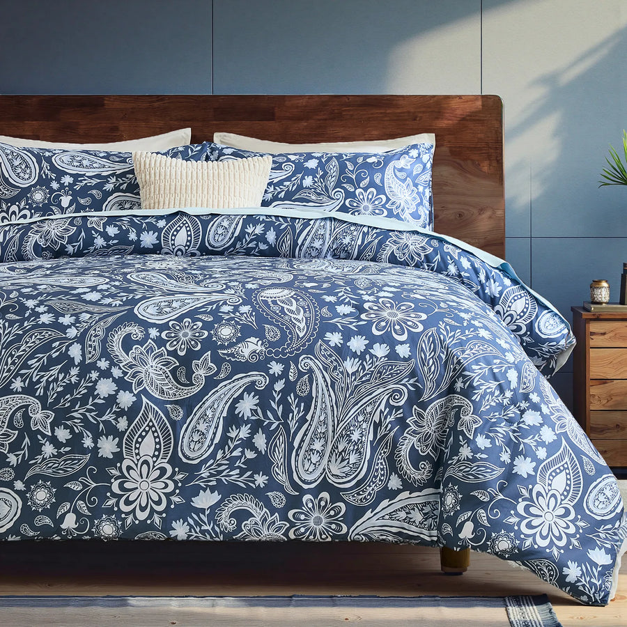 midnight scroll paisley comforter set navy blue bedroom decor