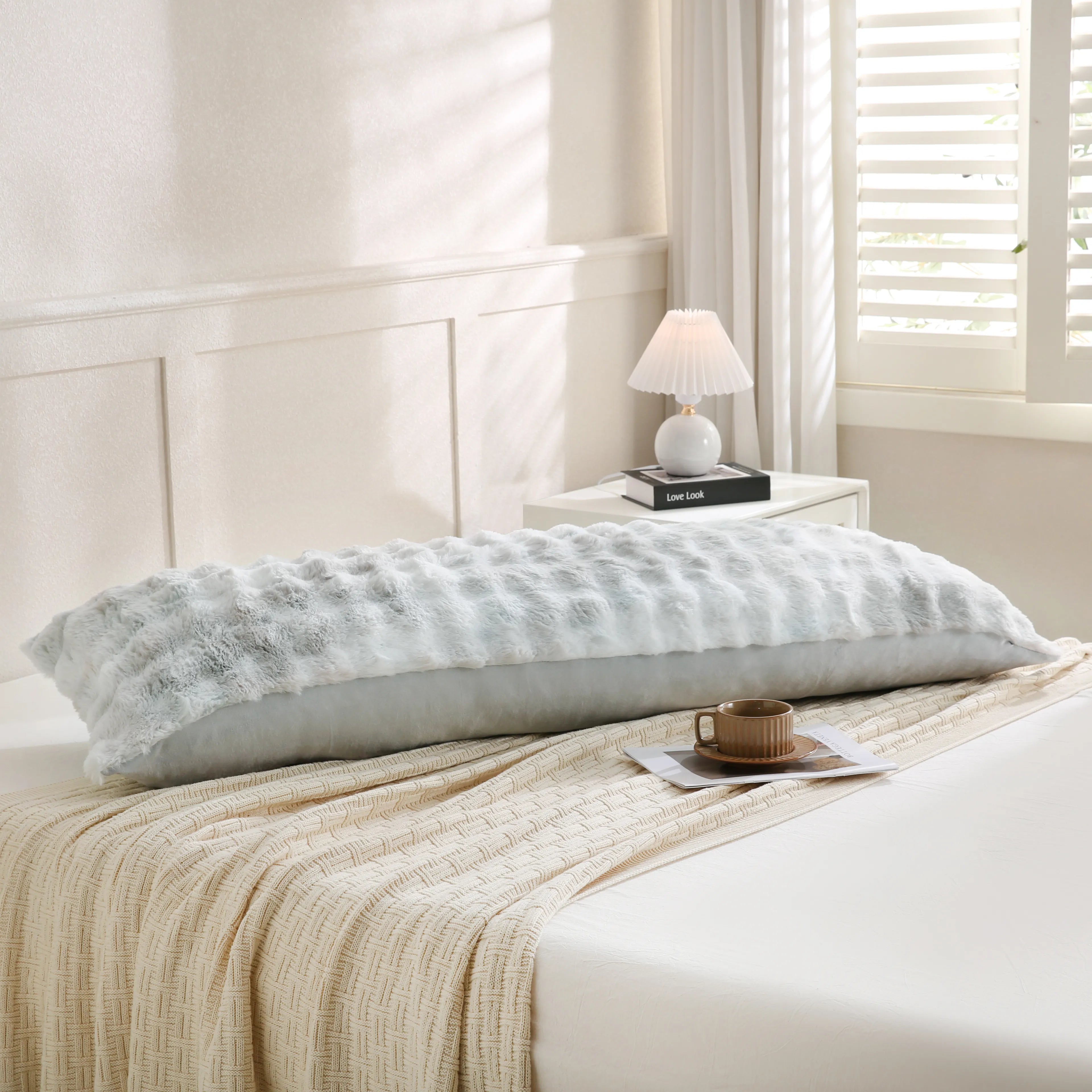 milk grey rabbit velvet long pillowcase queen size