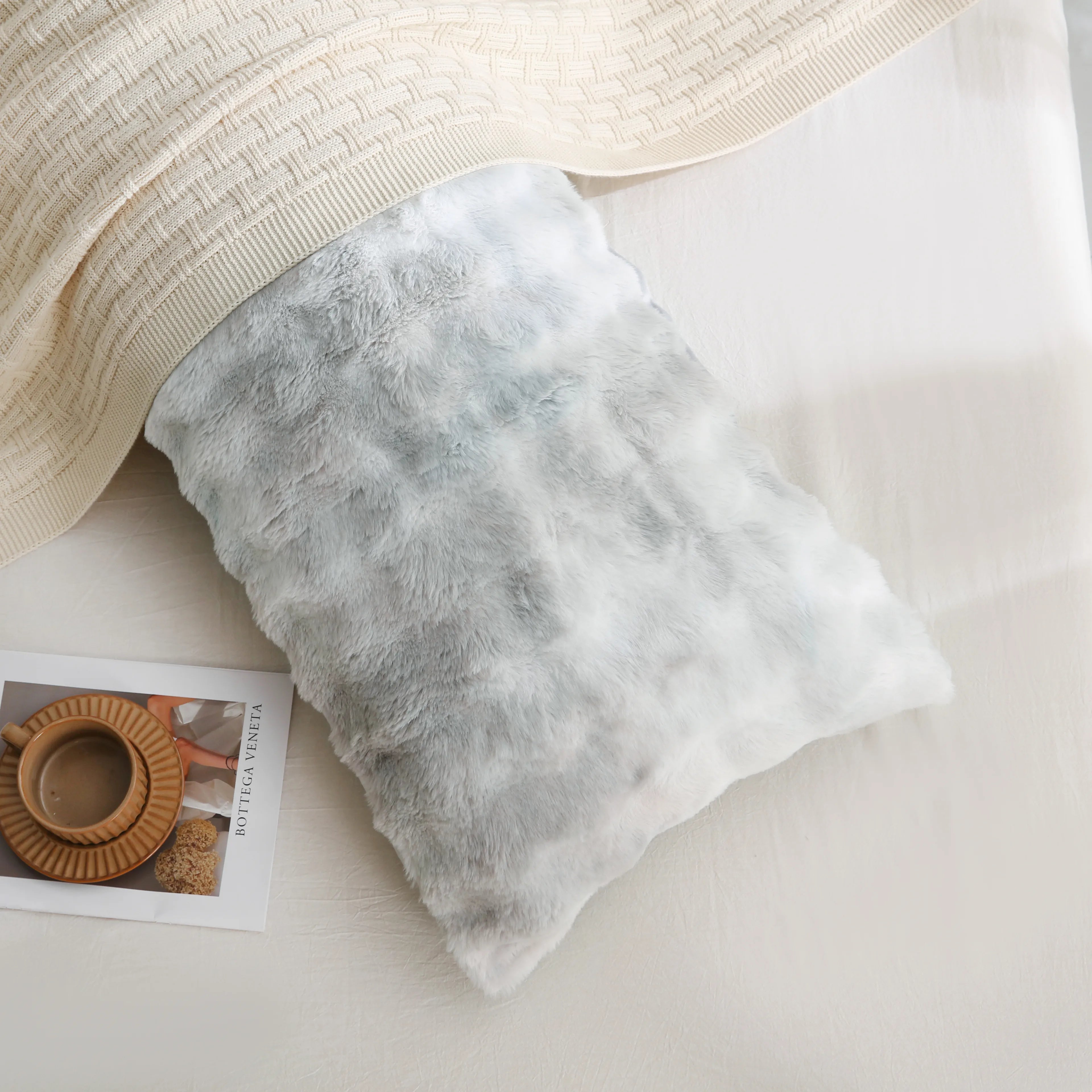 milk grey rabbit velvet long pillowcase queen