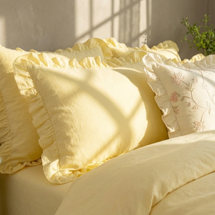 modern parisian striped ruffle pillowcase macro