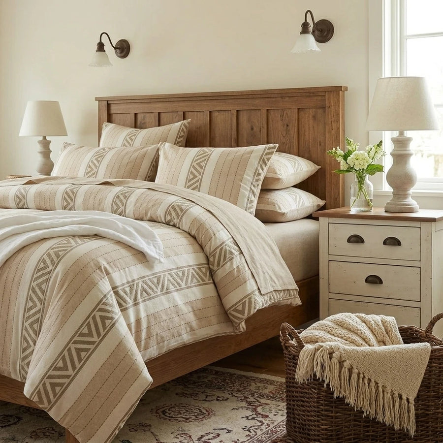 mojave geo olive stripe duvet set rustic farmhouse bedroom decor