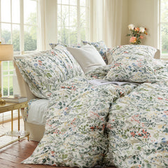 Multicolor floral cotton duvet set window side view