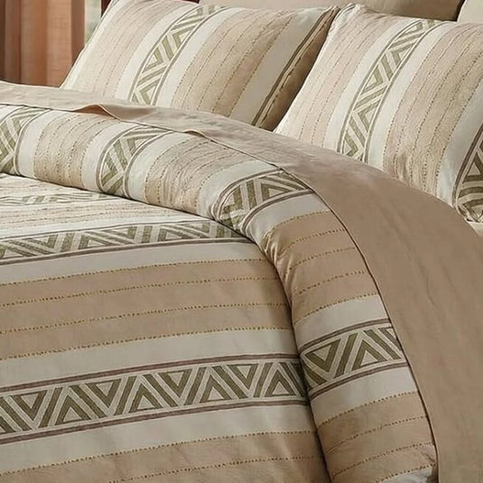 olive stripe geometric print duvet cover texture close up