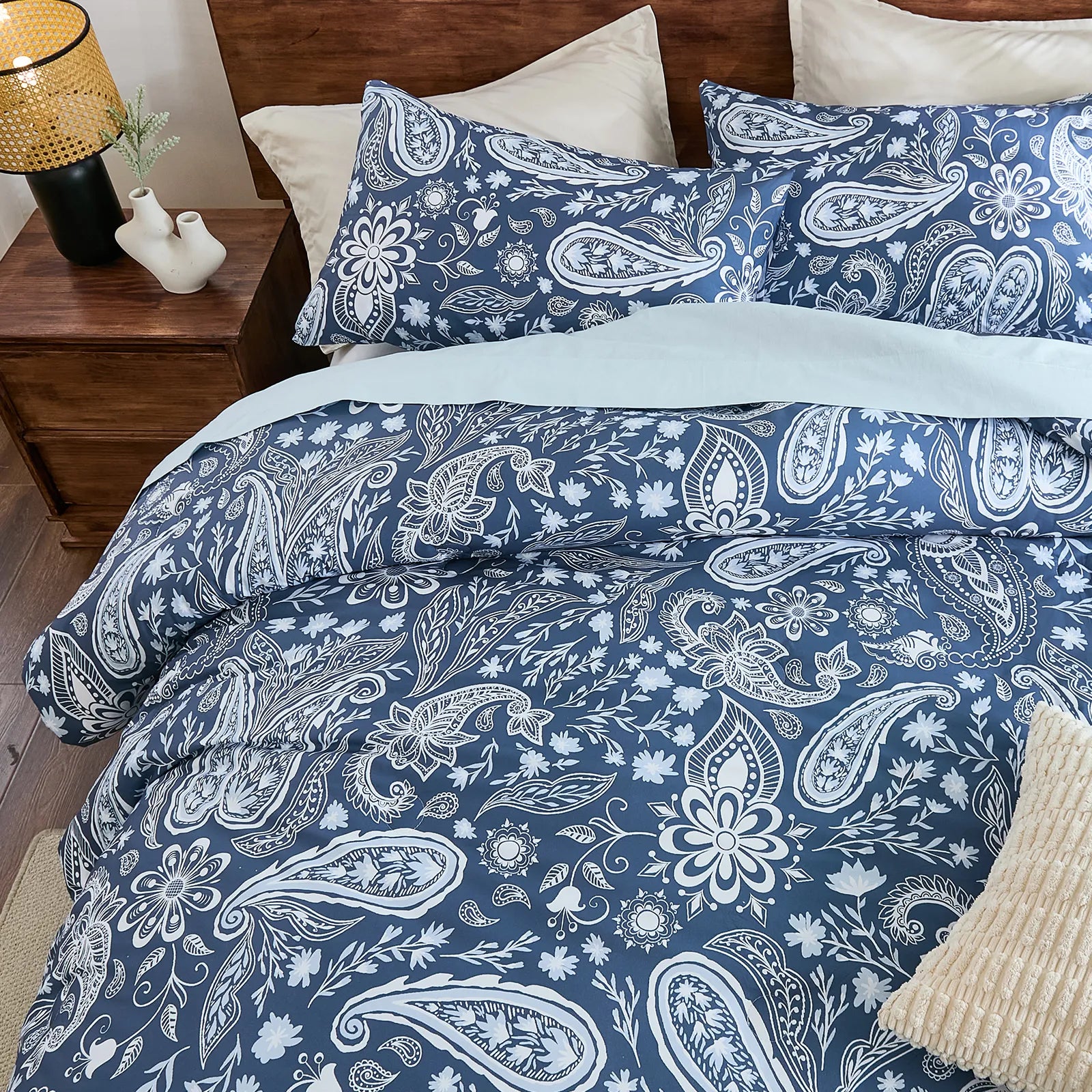 Top down view of paisley pattern bedding