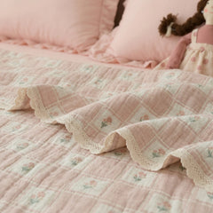 pastoral cottage blush quilt lace detail