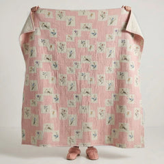 patchwork floral cotton blanket wildflower blush bedroom