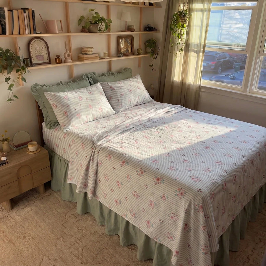 petite bloom pinstripe bedding full room scandi cottage