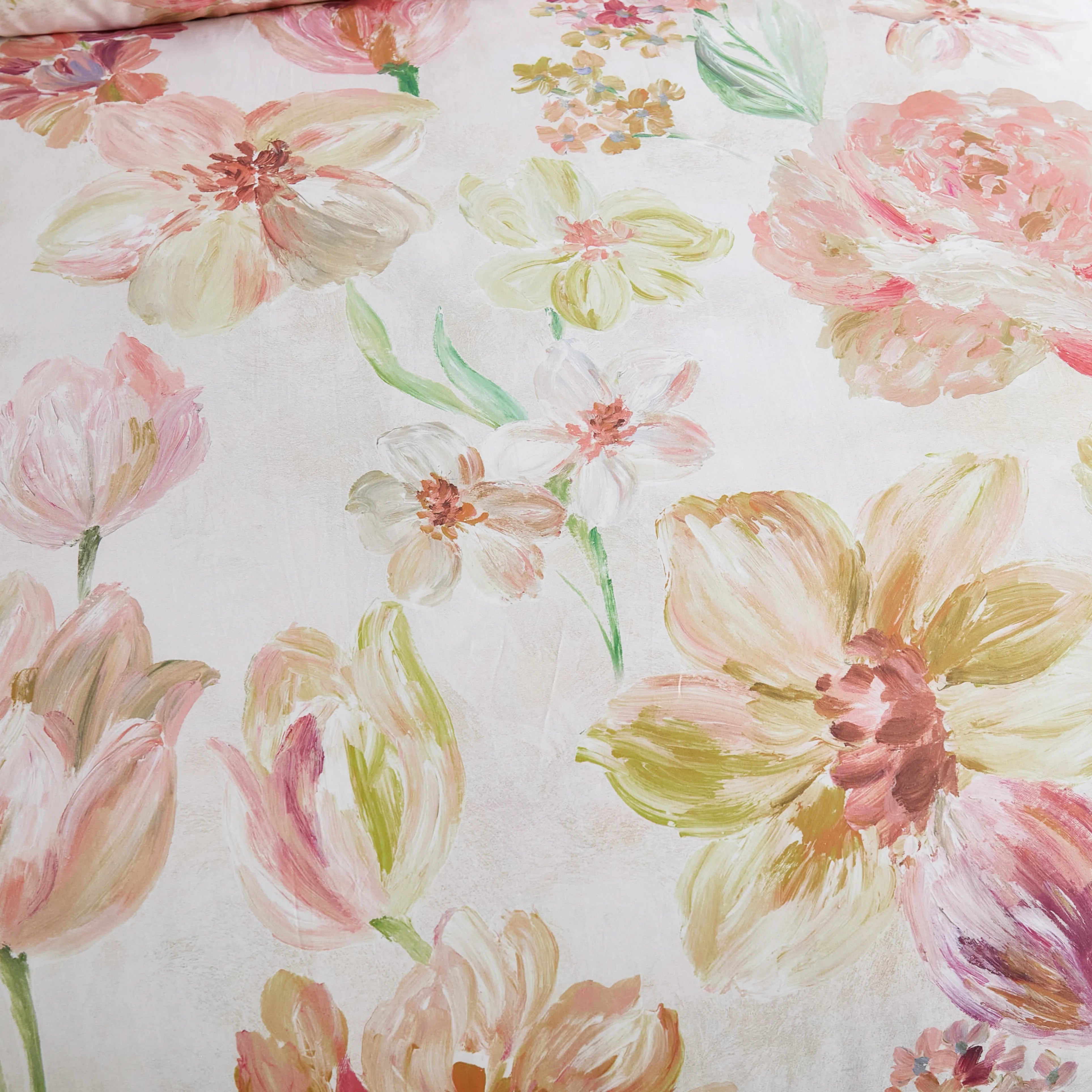 Close-up shot of the pink floral and botanical print texture
