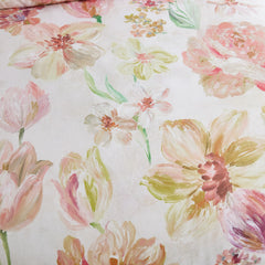 Close-up shot of the pink floral and botanical print texture