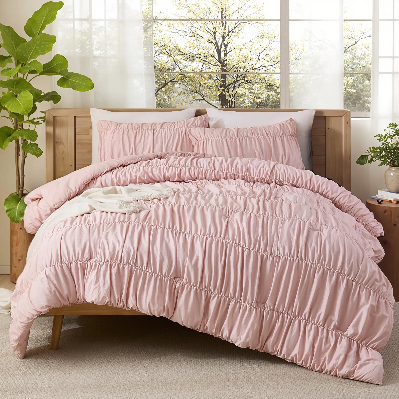 Pink rope embroidered bedding set