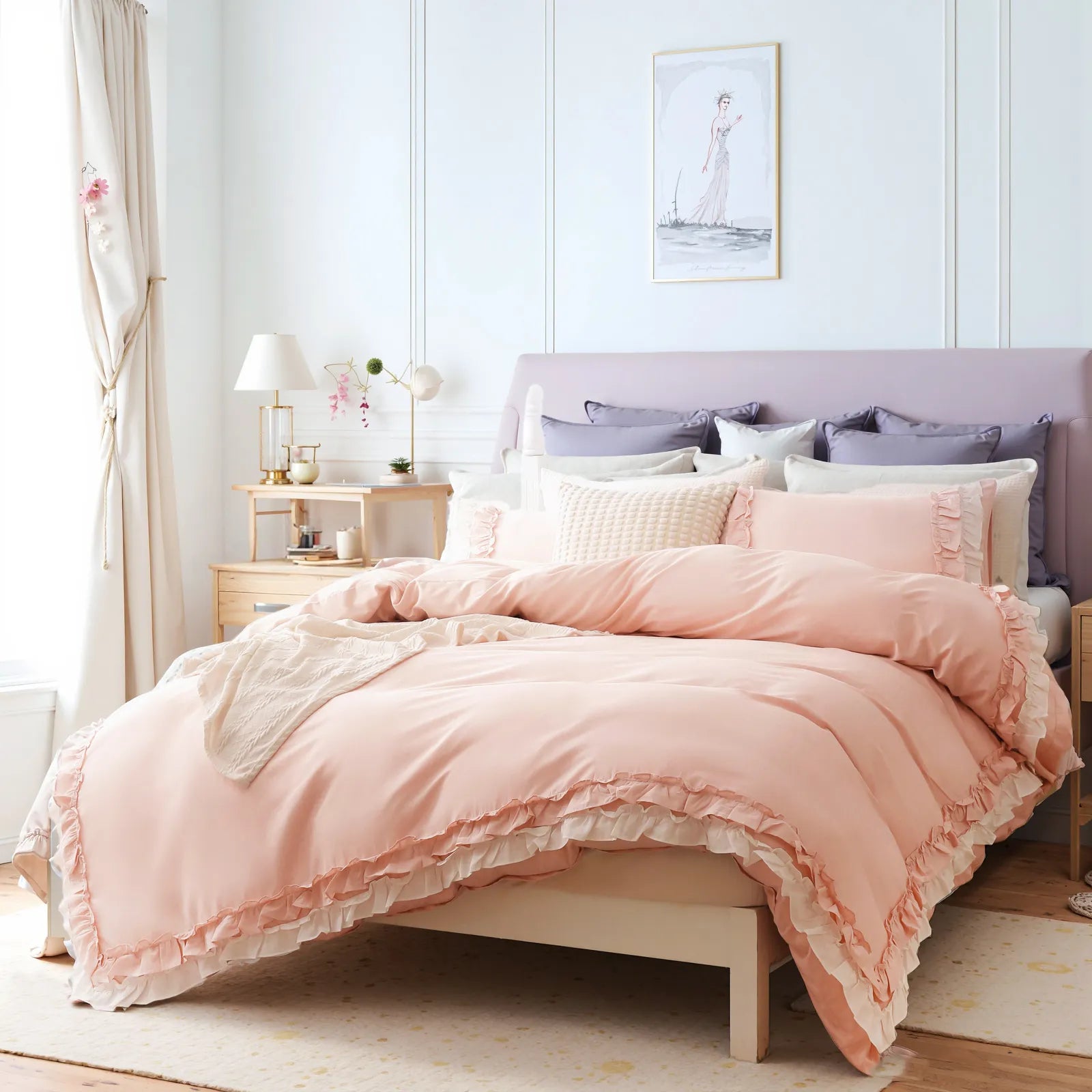Angled view of the comforter set showing the full bed and pillows