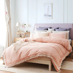 Angled view of the comforter set showing the full bed and pillows