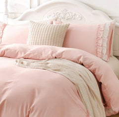 Side view of the ruffled comforter set, highlighting the texture and drape