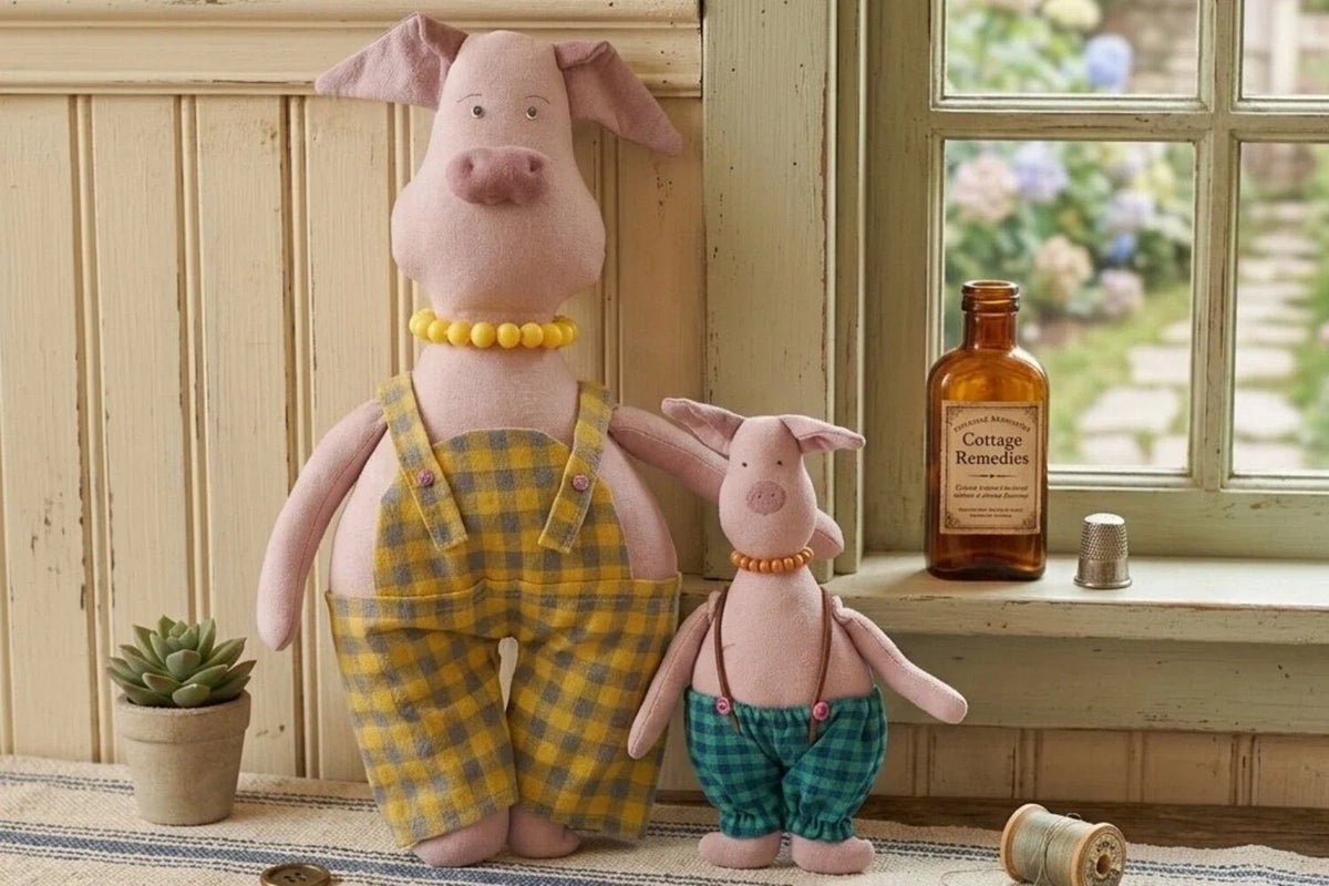plaid overalls pig dolls rustic nursery decor