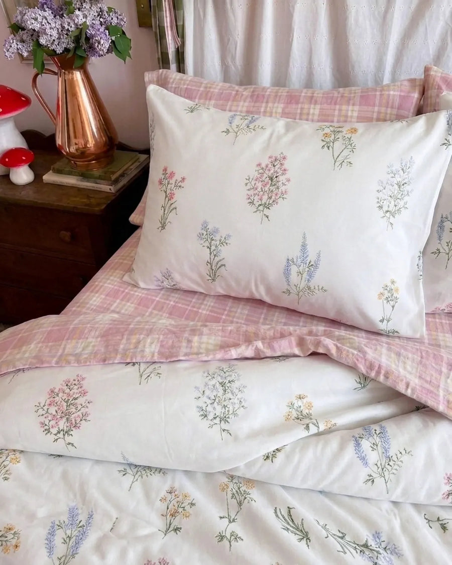 pressed botanical duvet cover set pillow detail