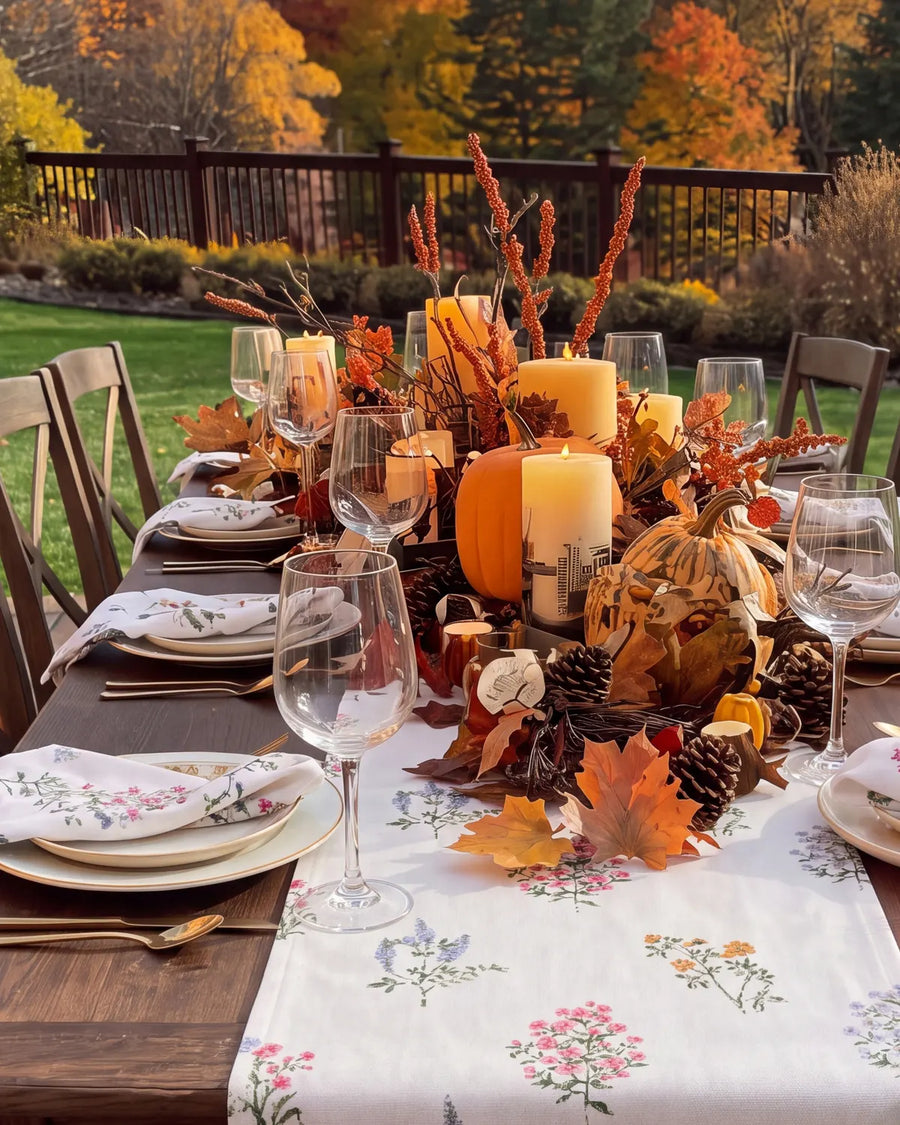 pressed botanical table runner autumn tablescape