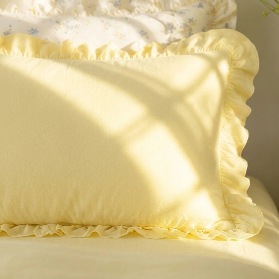 pure serenity striped ruffle pillowcase butter yellow