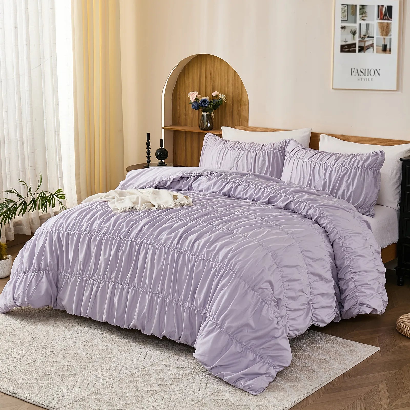 purple rope embroidered bedding set