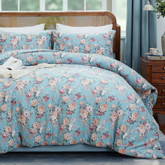 Light Blue Garden Rose Comforter Set